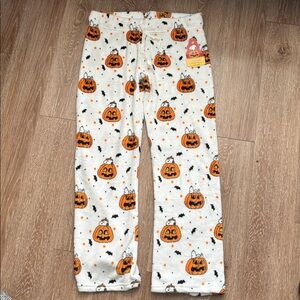 New! Snoopy Peanuts by Berkshire white halloween pumpkin fleece pajama pant, M